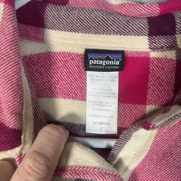 Patagonia Cotton Fjord Flannel Shirt Women’s Size 2 Pink Purple Cream Plaid - Picture 7 of 14